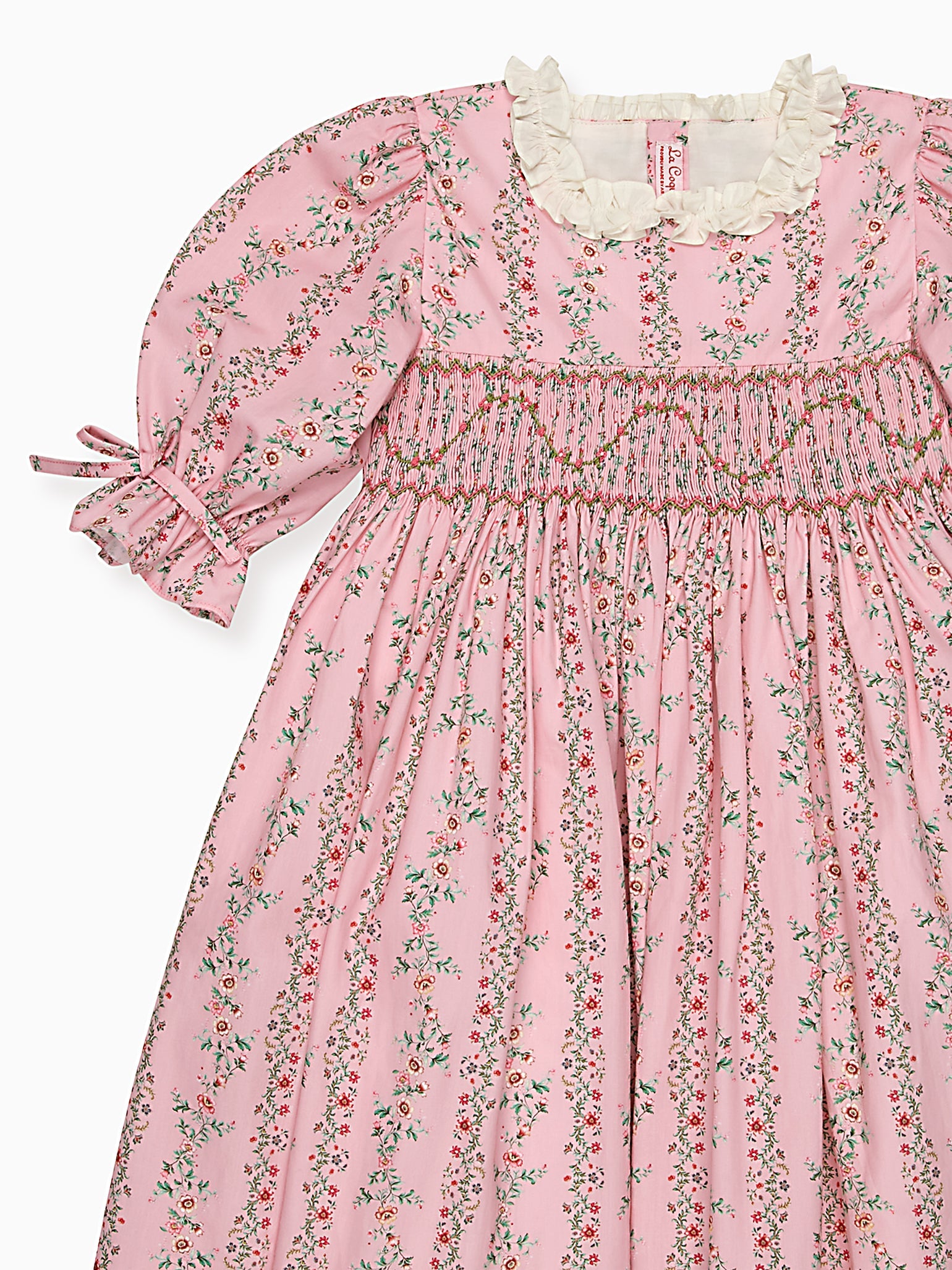 Pink Garland Floral Penelope Girl Hand-Smocked Dress