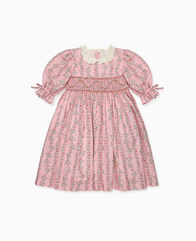 Pink Garland Floral Penelope Girl Hand-Smocked Dress