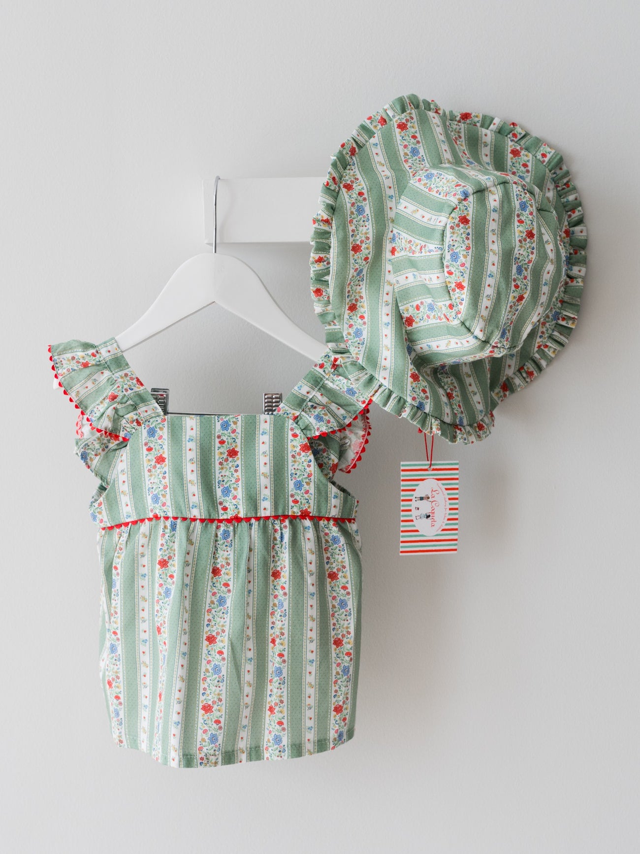 Sage Floral Stripe Emilia Girl Hat