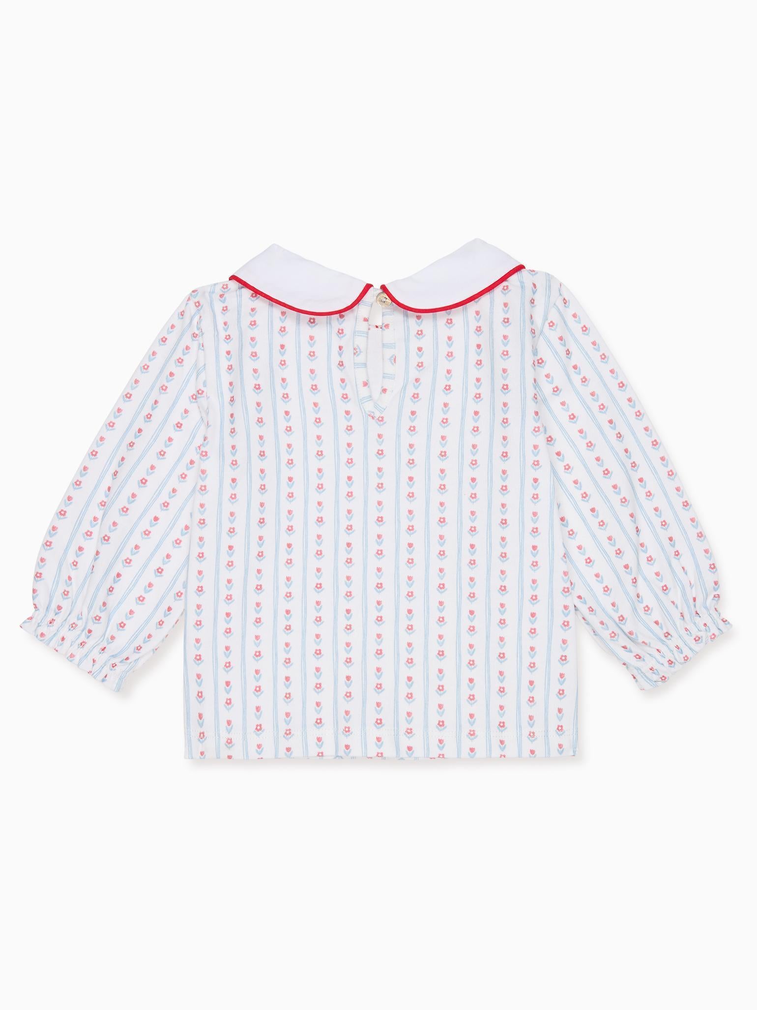 Blue Stripe Elisia Long Sleeve Baby Girl Top