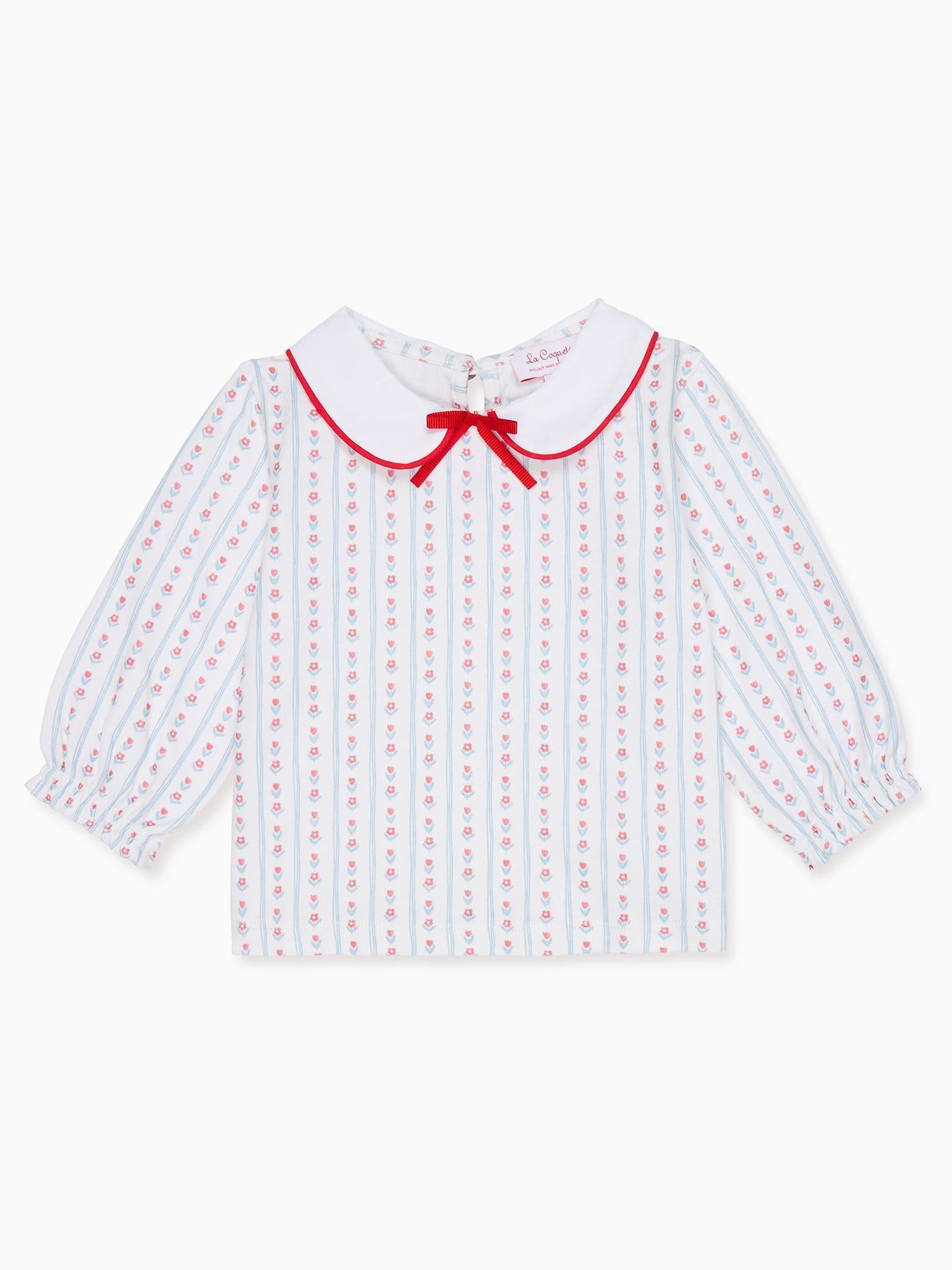 Blue Stripe Elisia Long Sleeve Baby Girl Top