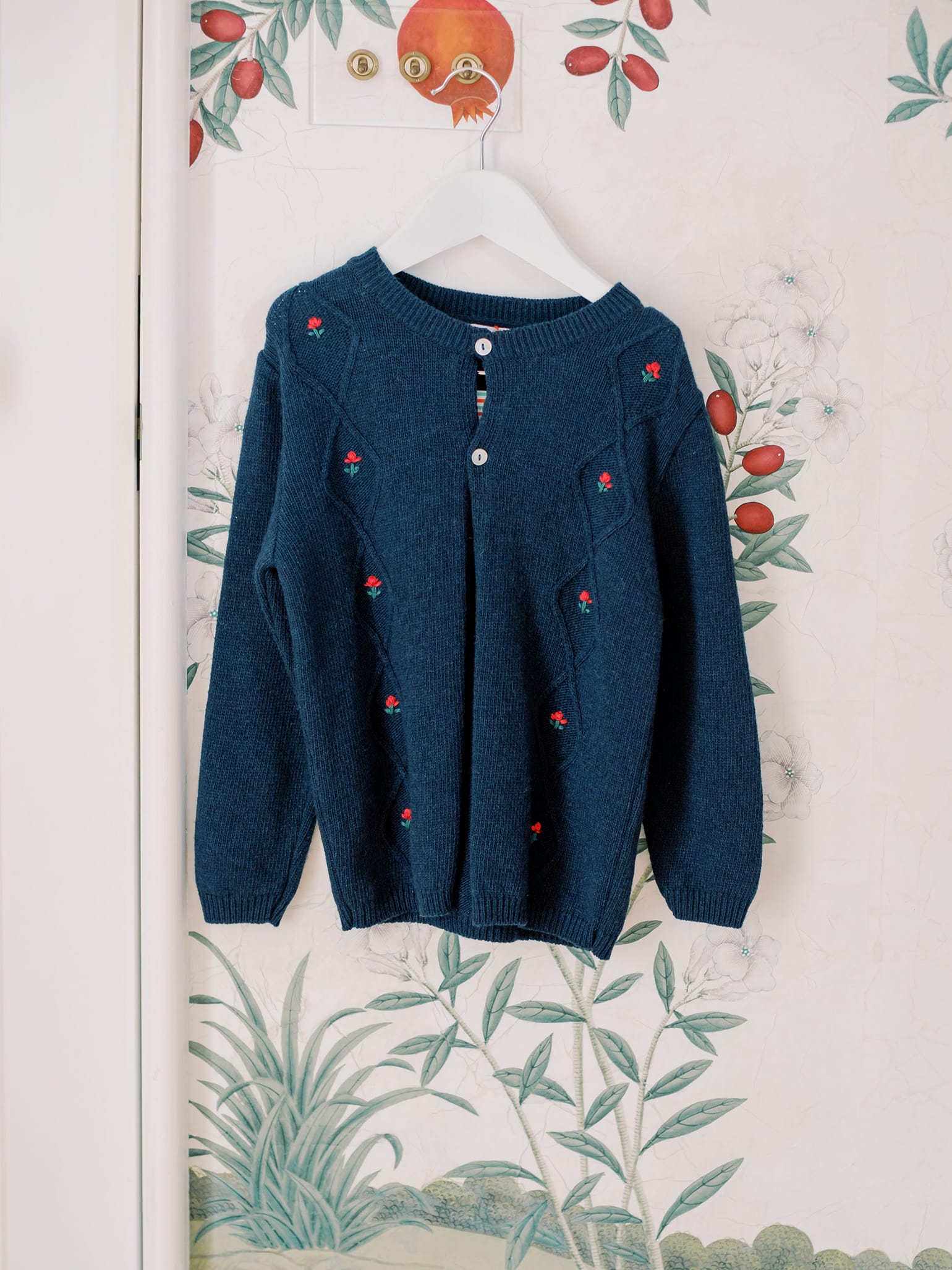 Navy Espina Merino Intarsia Girl Cardigan
