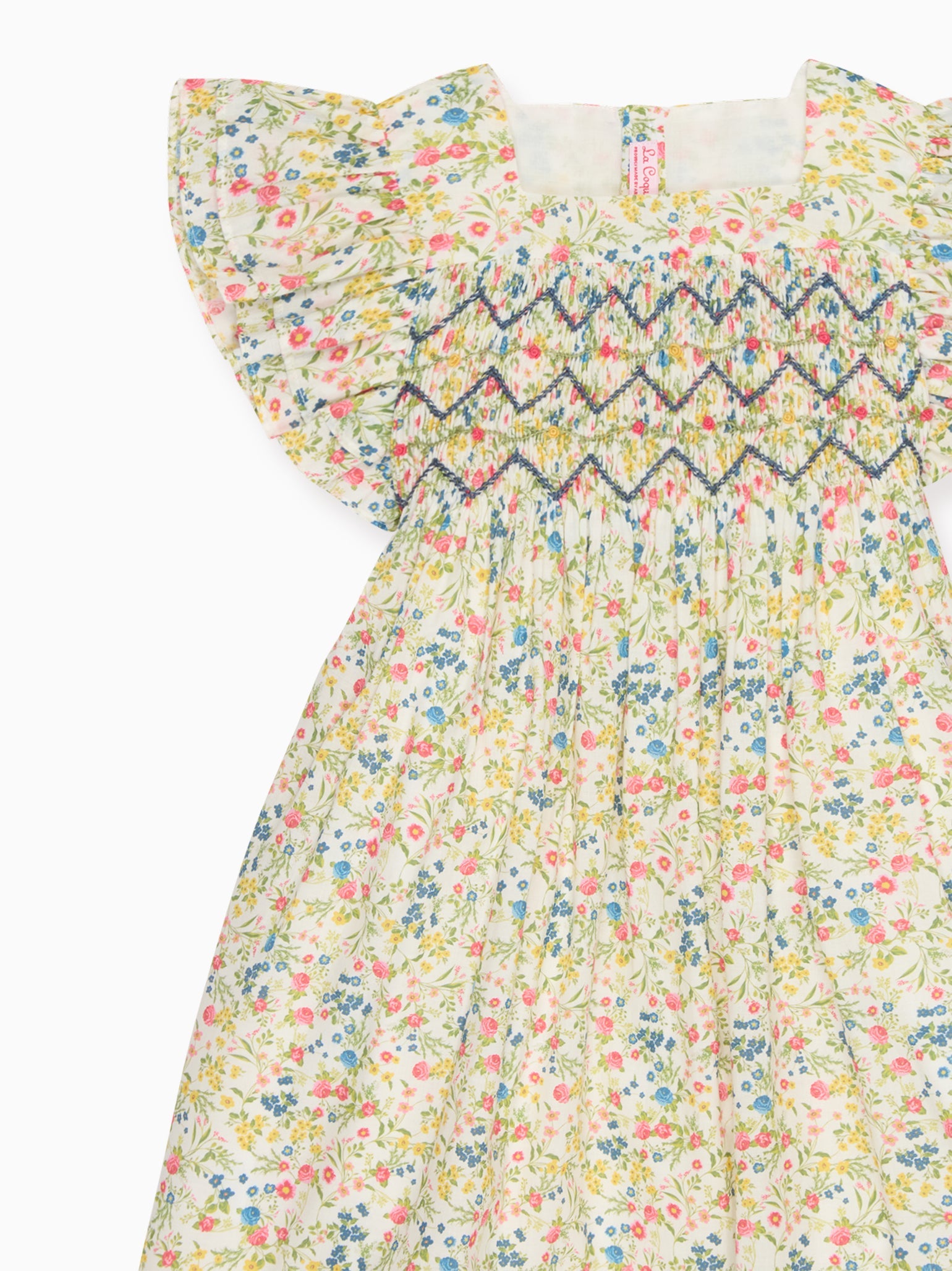 Ivory Floral Estefana Girl Hand-Smocked Dress