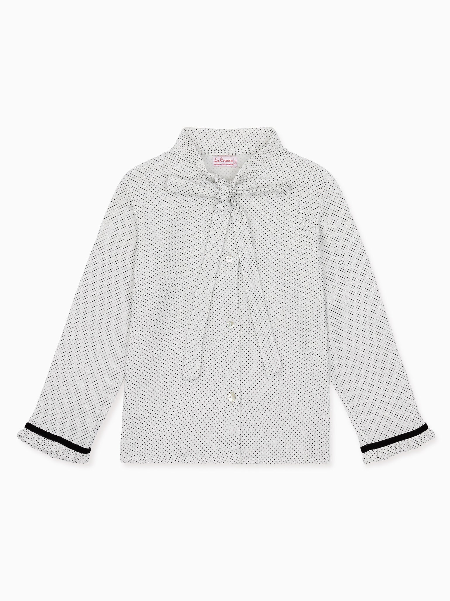Ivory Polka Dot Estela Long Sleeve Girl Shirt La Coqueta Kids