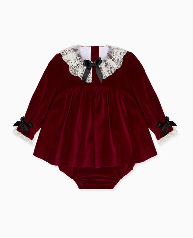 Burgundy Eva Velvet Baby Girl Set