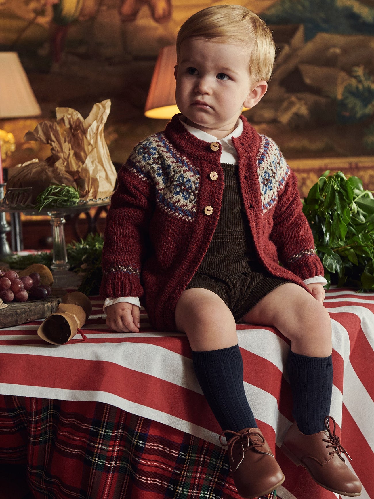 Dark Red Merino Fair Isle Baby Cardigan