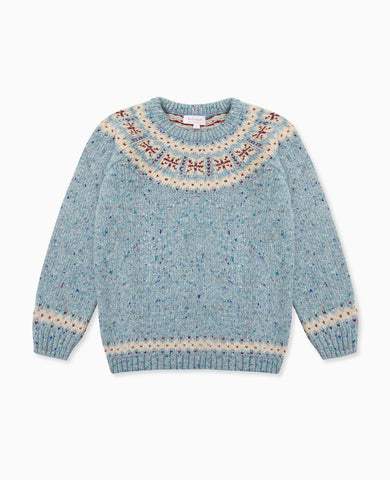 Dusty Blue Fair Isle Merino Kids Jumper