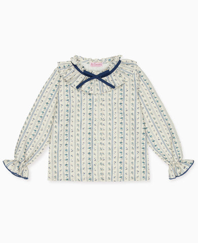 Blue Floral Stripe Felixia Long Sleeve Girl Shirt