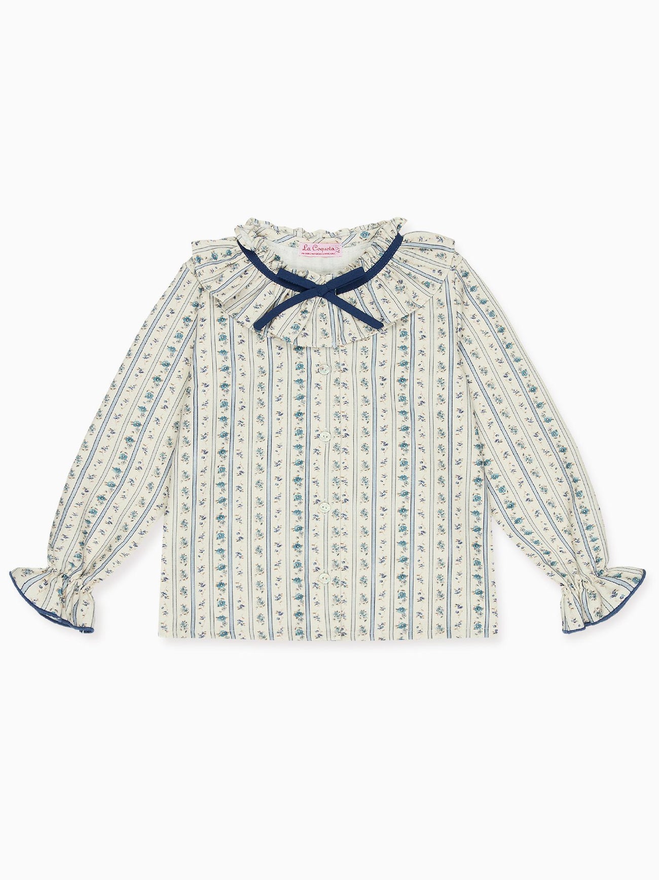 Blue Floral Stripe Felixia Long Sleeve Girl Shirt