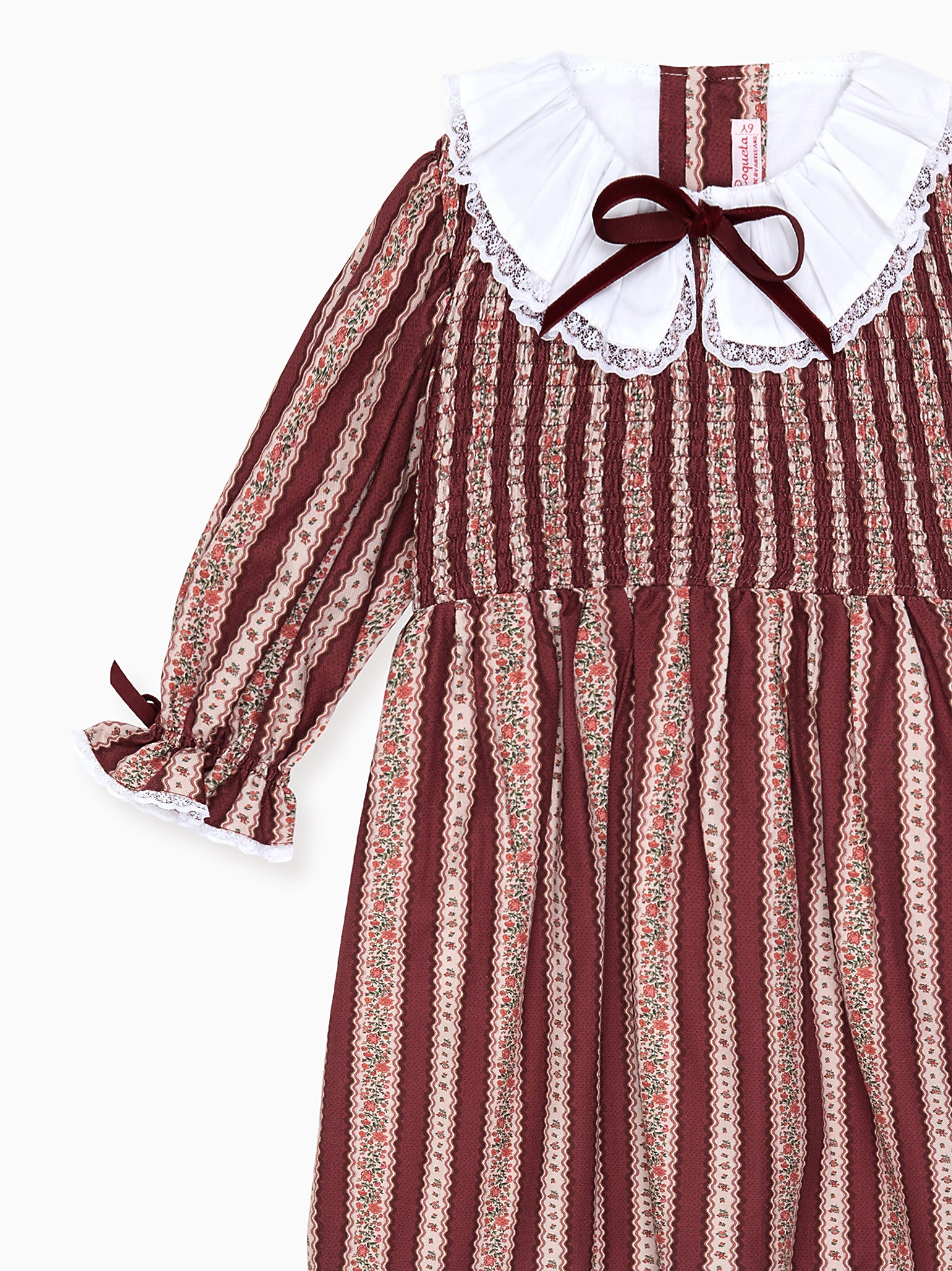 Burgundy Floral Stripe Festa Girl Hand-Smocked Dress