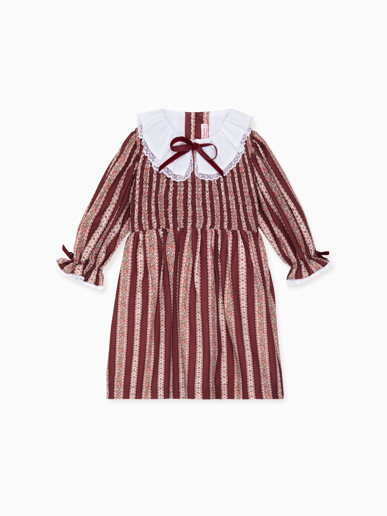 Burgundy Floral Stripe Festa Girl Hand-Smocked Dress