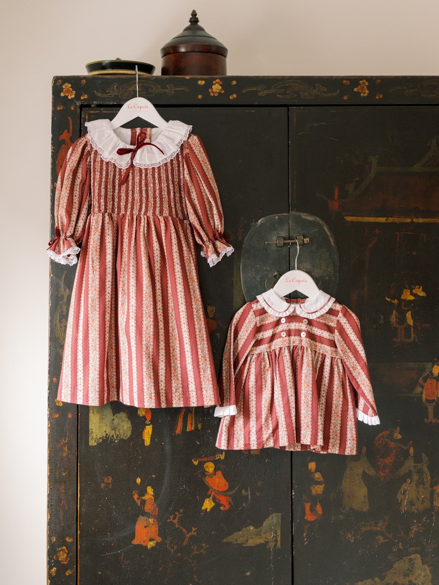 Burgundy Floral Stripe Festa Girl Hand-Smocked Dress