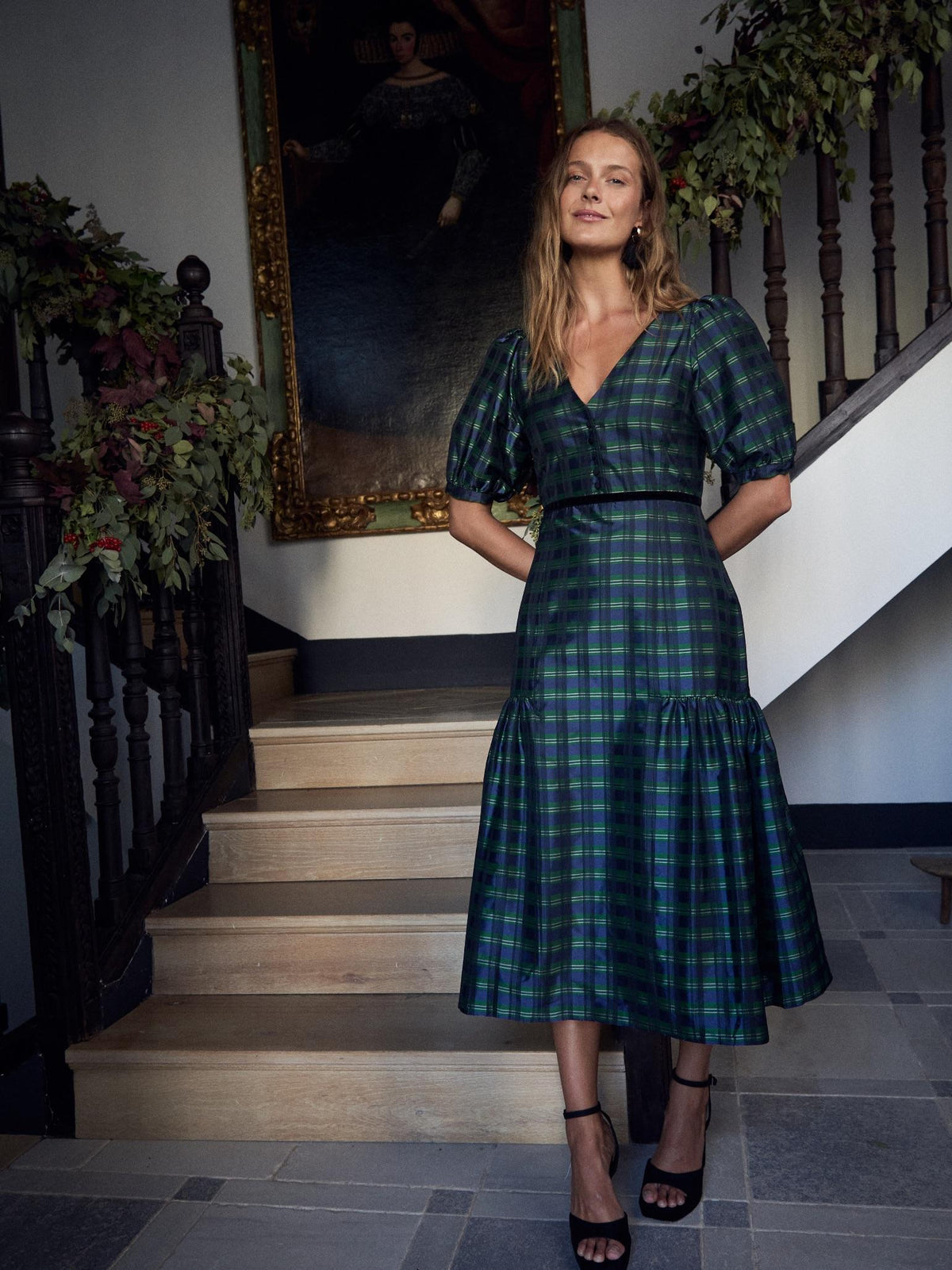 Navy Check Flavia Women Long Dress