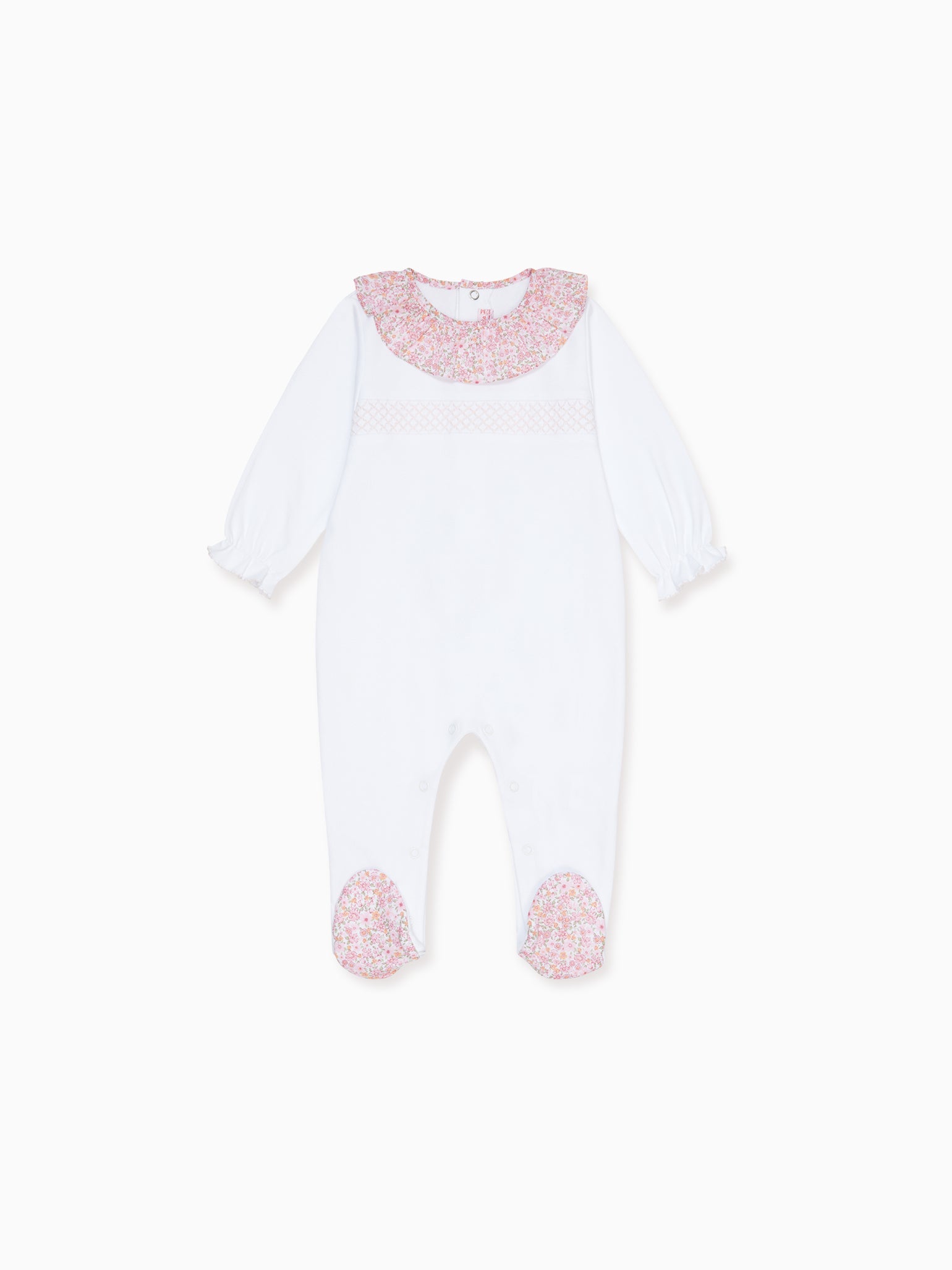 White Flora Baby Girl Smock Sleepsuit