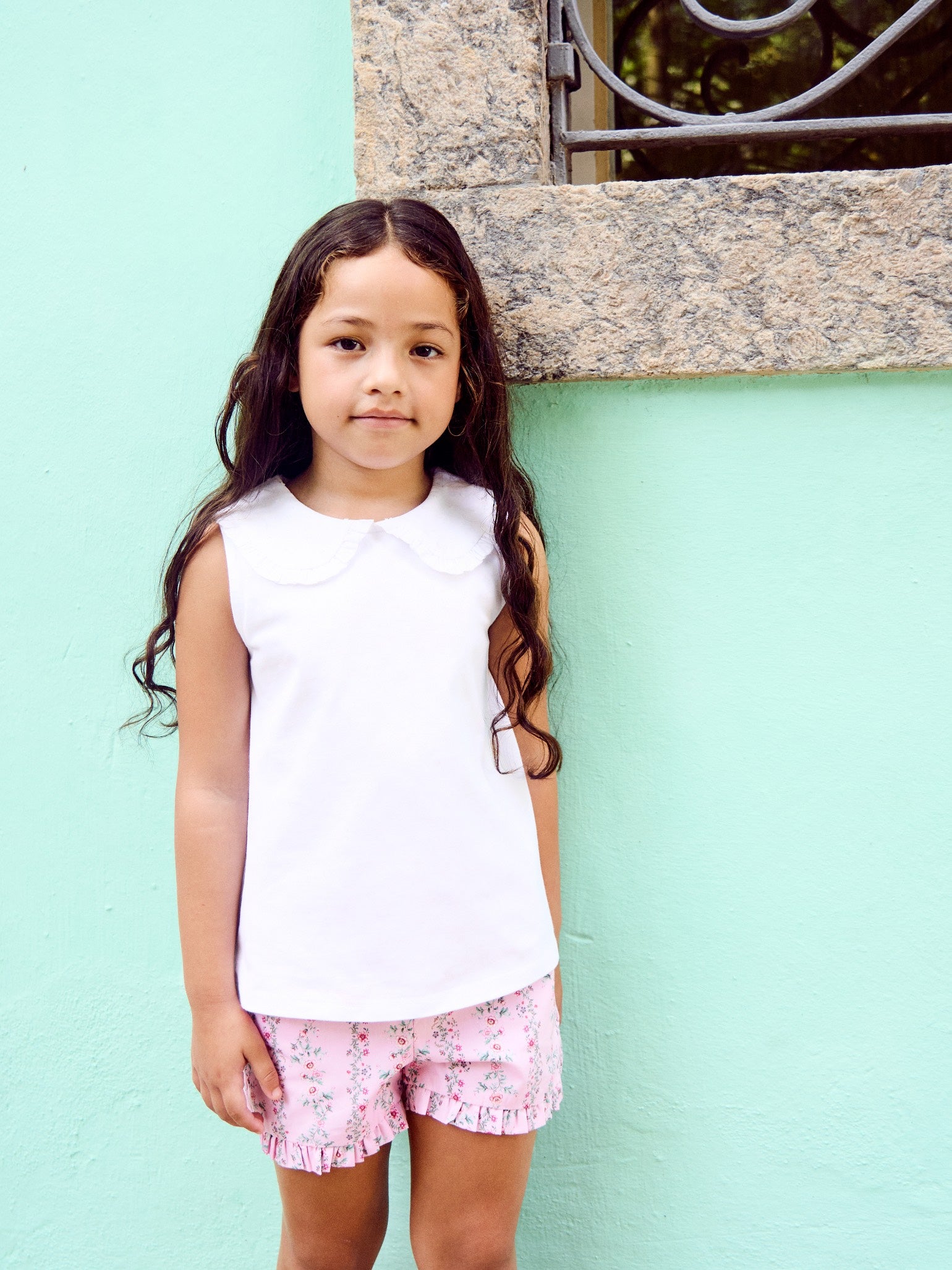 Pink Garland Flores Cotton Girl Shorts