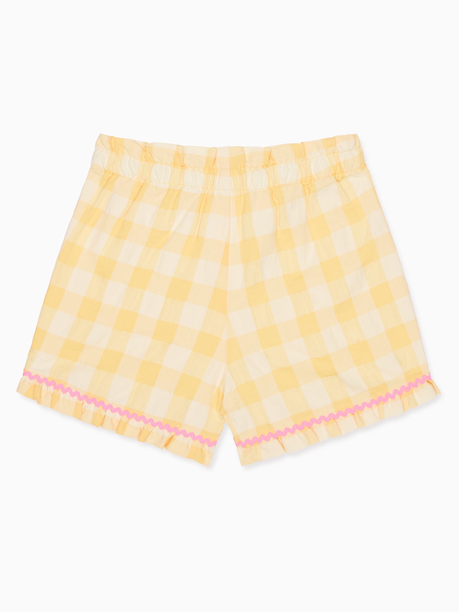 Yellow Gingham Flores Cotton Girl Shorts