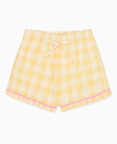 Yellow Gingham Flores Cotton Girl Shorts