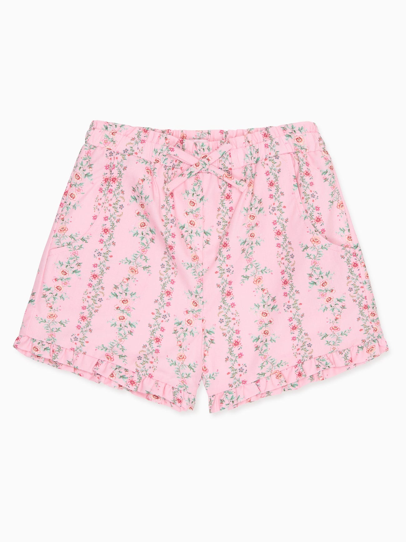 Pink Garland Trellis Flores Cotton Girl Shorts