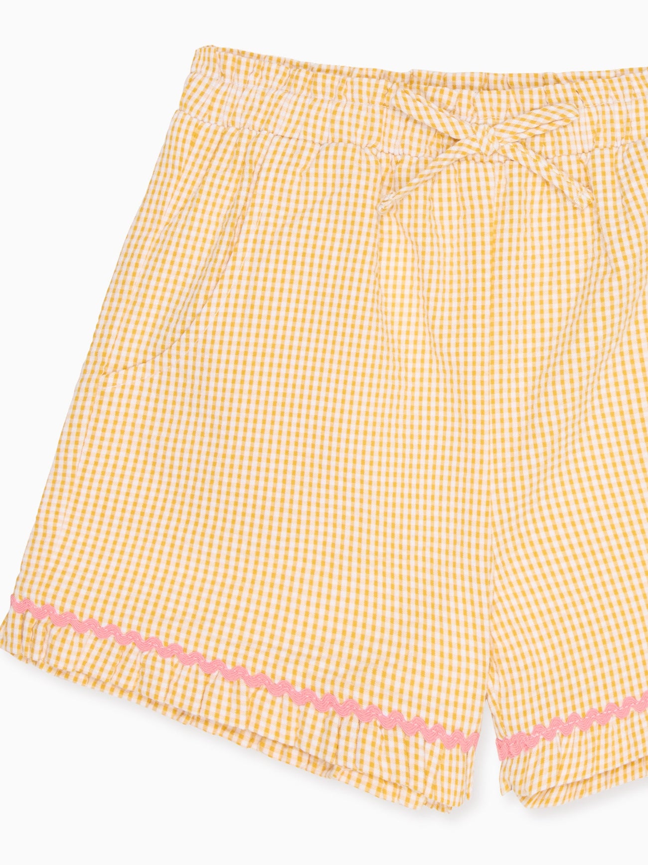 Yellow Gingham Flores Cotton Girl Shorts