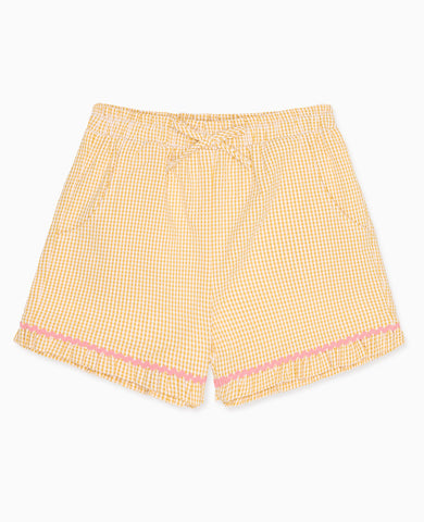 Yellow Gingham Flores Cotton Girl Shorts