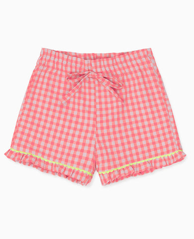 Pink Gingham Flores Girl Cotton Shorts