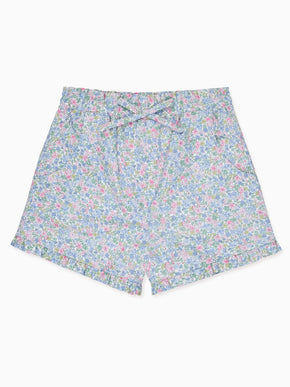 Light Blue Floral Flores Cotton Girl Shorts