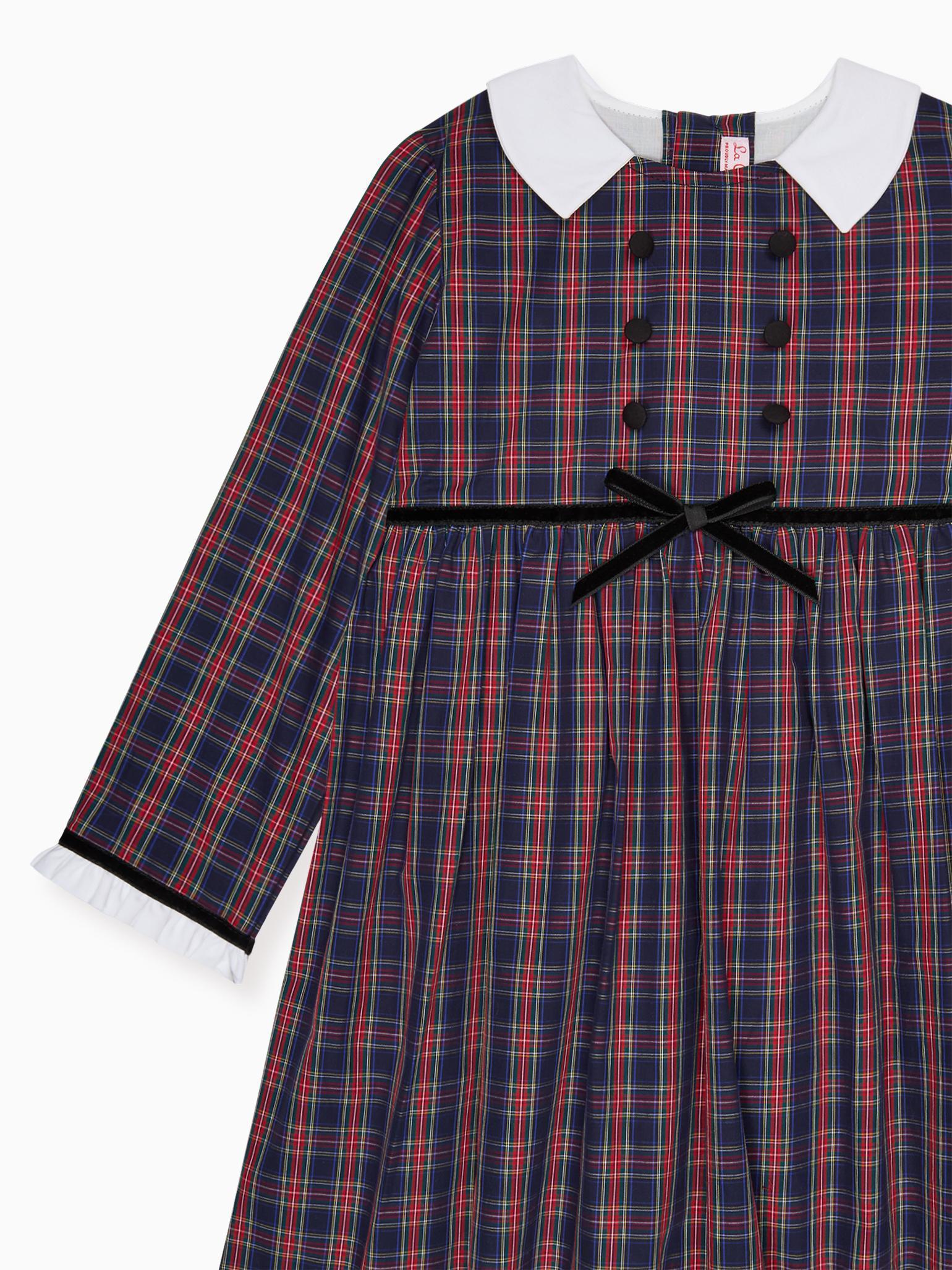 Navy Tartan Florinda Girl Empire Dress