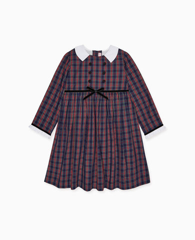 Navy Tartan Florinda Girl Empire Dress