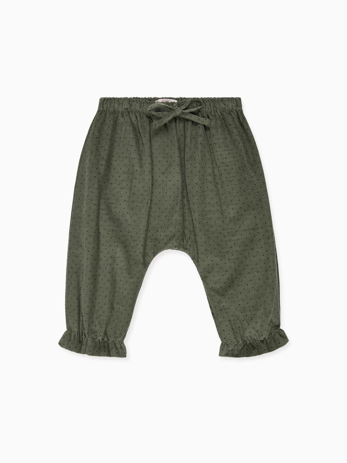 Olive Polka Dot Forna Corduroy Baby Girl Trousers