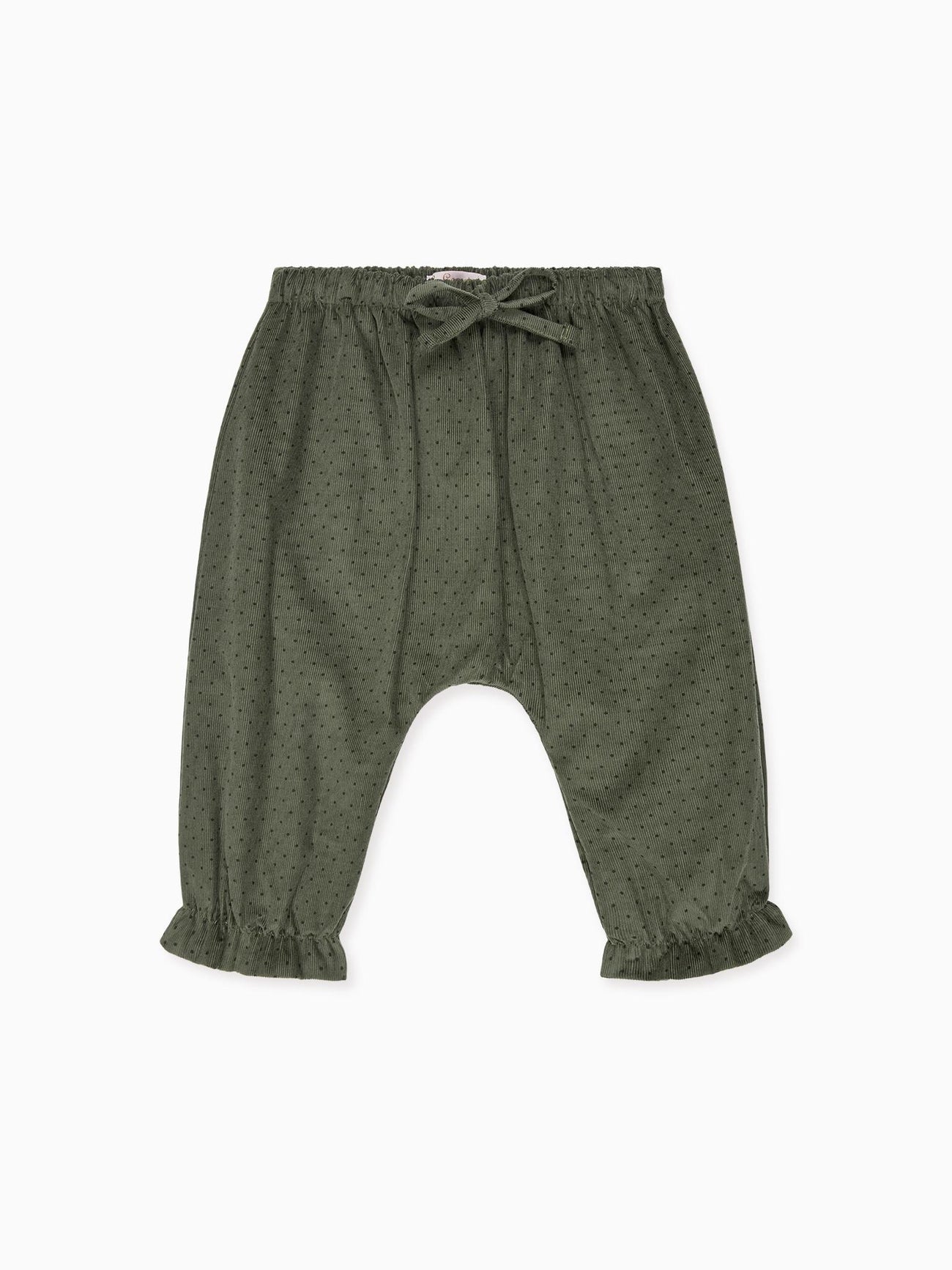 Olive Polka Dot Forna Corduroy Baby Girl Trousers