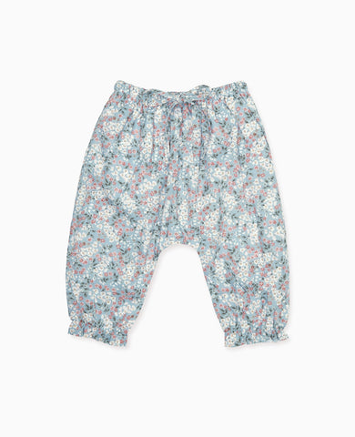 Light Blue Floral Forna Cotton Baby Girl Trousers