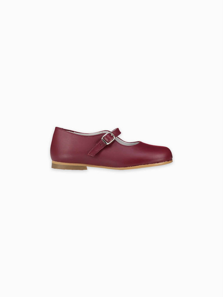Burgundy Leather Girl Mary Jane Shoes La Coqueta Kids