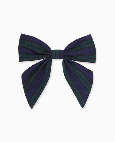 Navy Check Girl Large Bow Clip