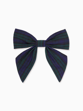 Navy Check Girl Large Bow Clip