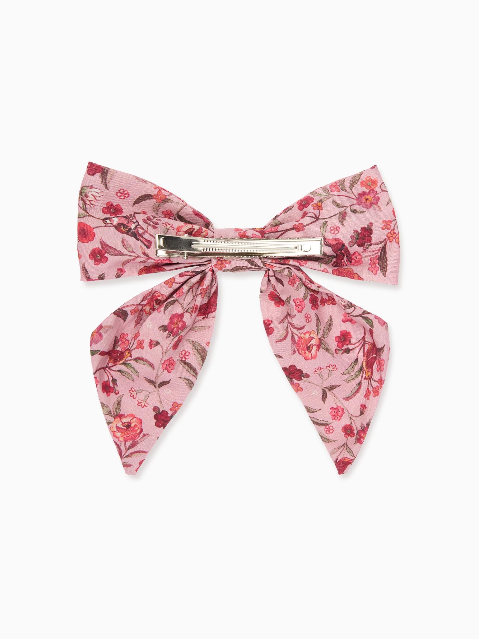 Pink Bird Floral Girl Large Bow Clip