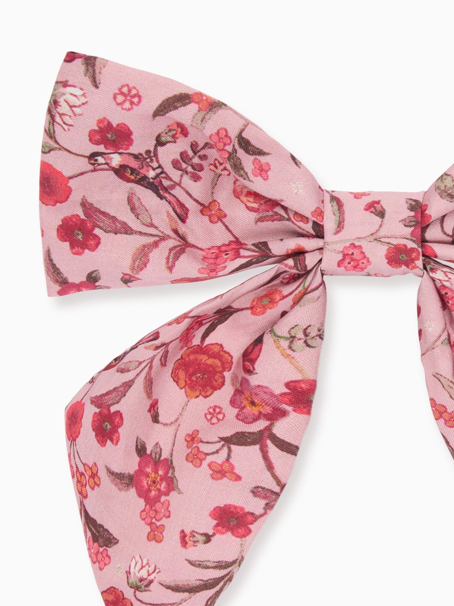 Pink Bird Floral Girl Large Bow Clip