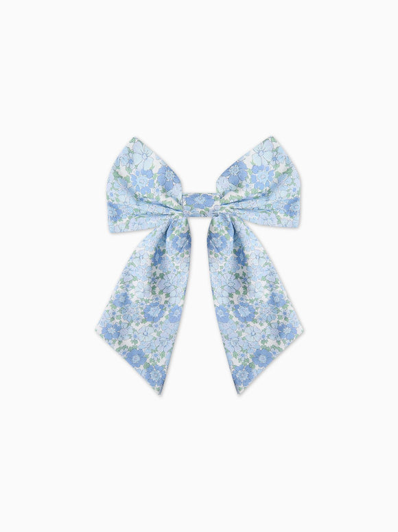 Blue Floral Girl Large Long Bow Clip