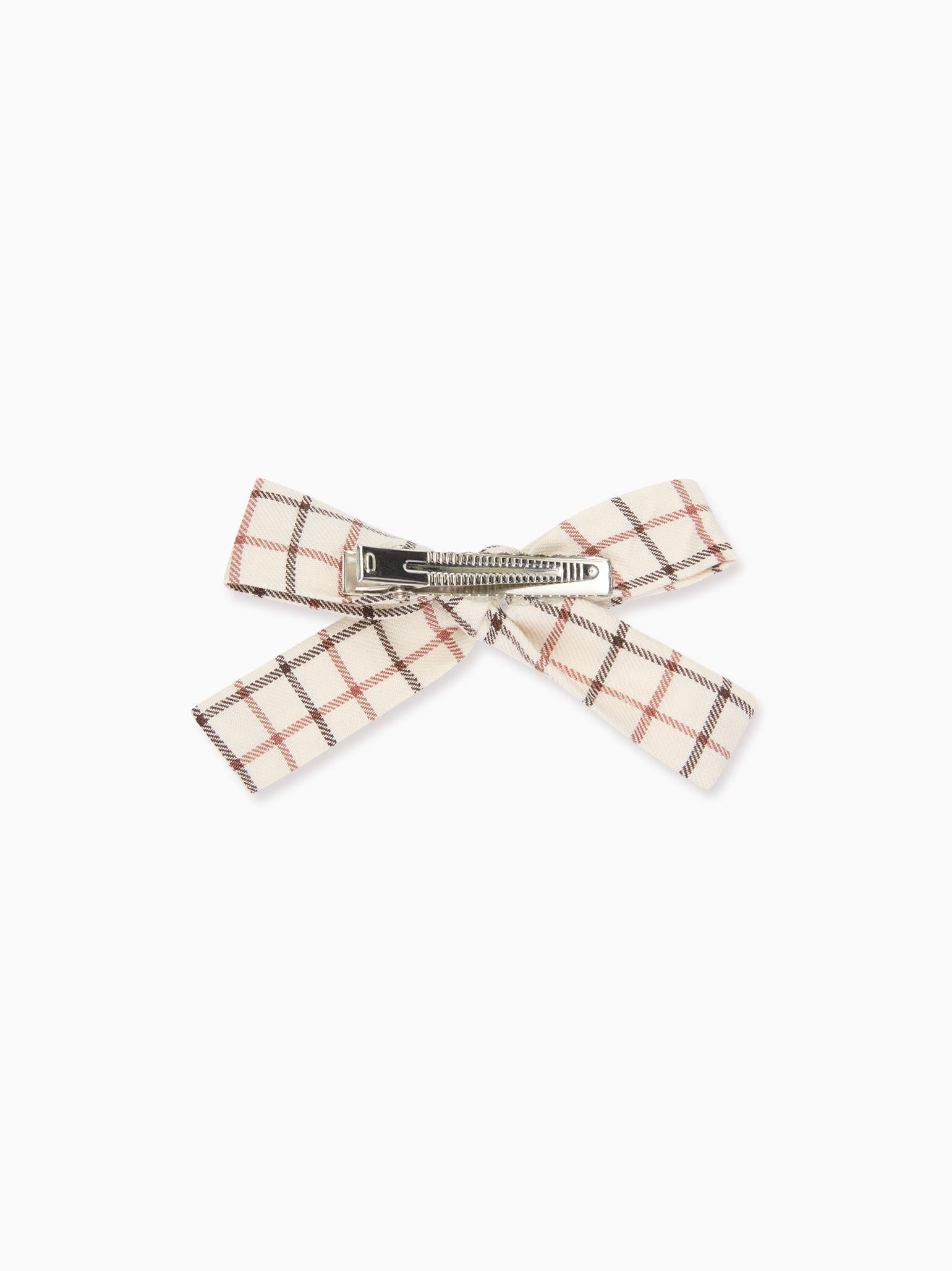 Caramel Check Girl Soft Ribbon Bow Clip