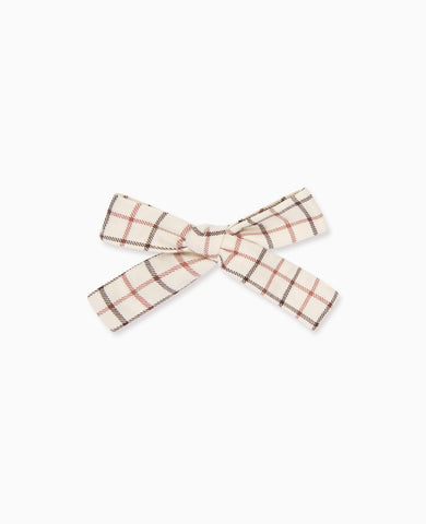 Caramel Check Girl Soft Ribbon Bow Clip