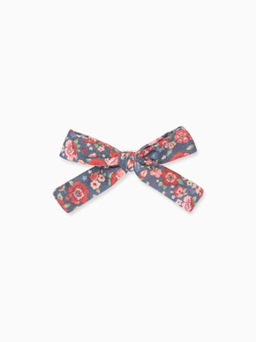 Navy Floral Girl Soft Ribbon Bow Clip