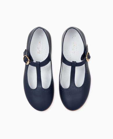 Navy Leather Girl T-Bar Shoes