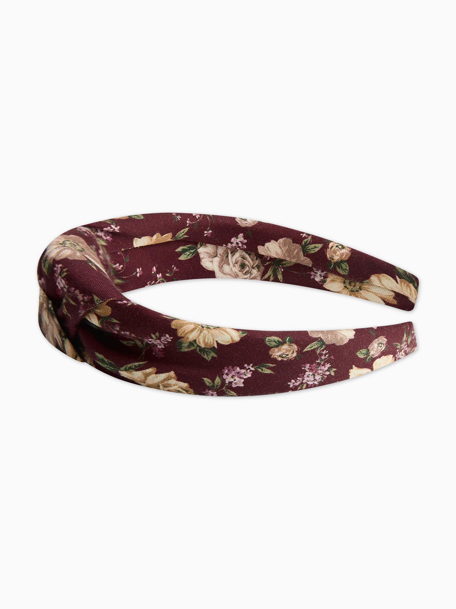Burgundy Floral Girl Top Knot Headband