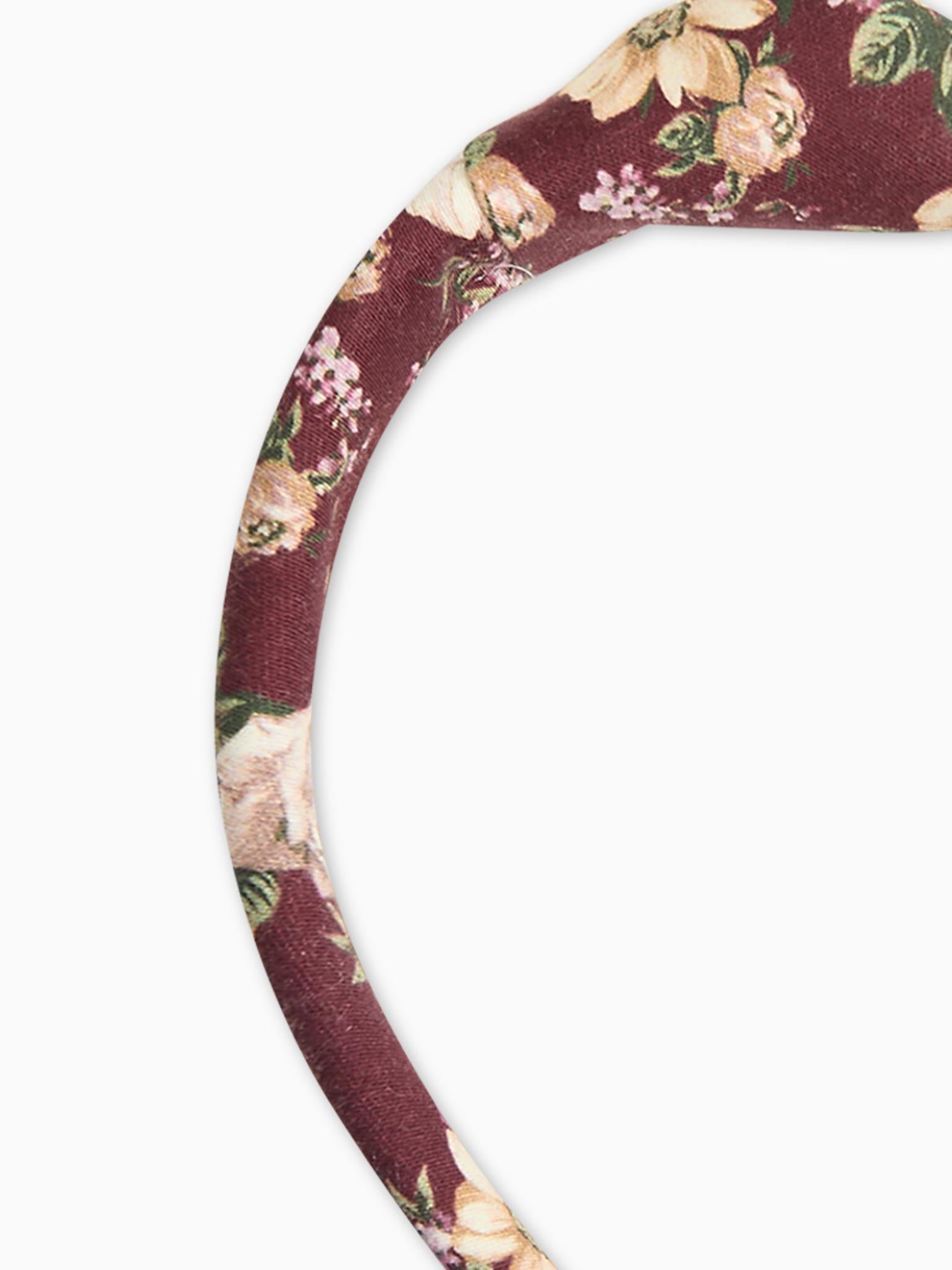 Burgundy Floral Girl Top Knot Headband