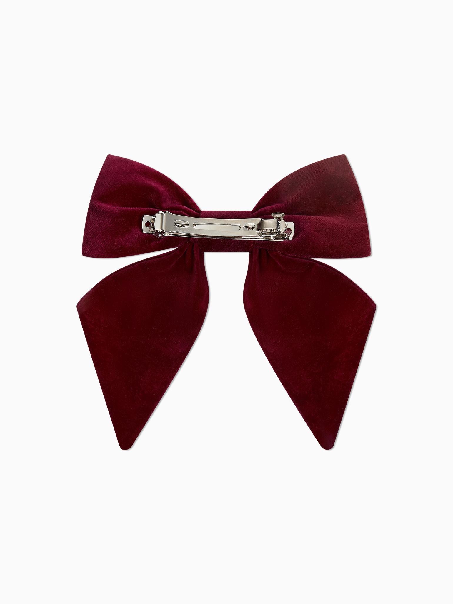 Burgundy Girl Velvet Large Long Bow Clip
