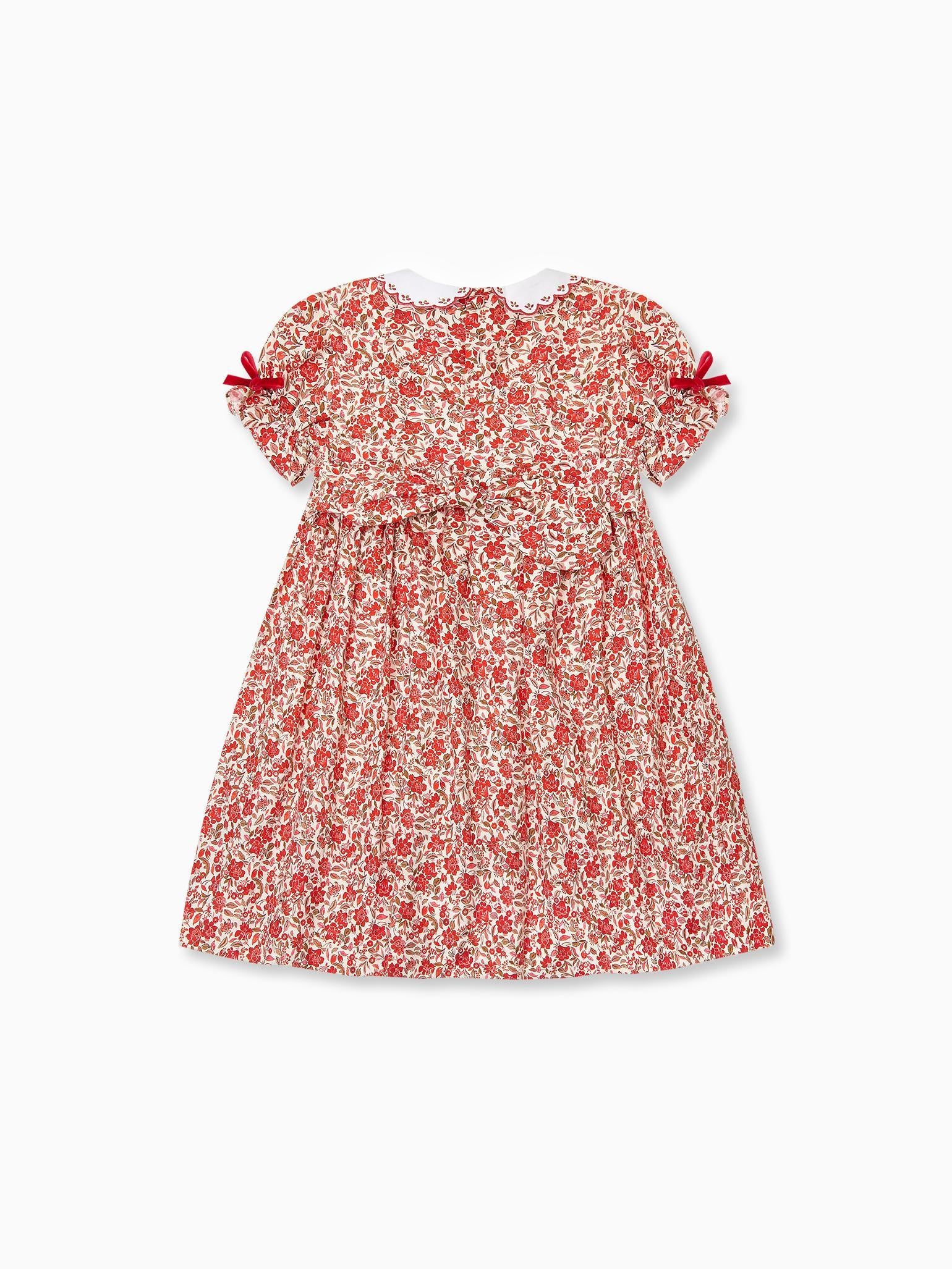 Red Floral Gisela Girl Hand-Smocked Dress