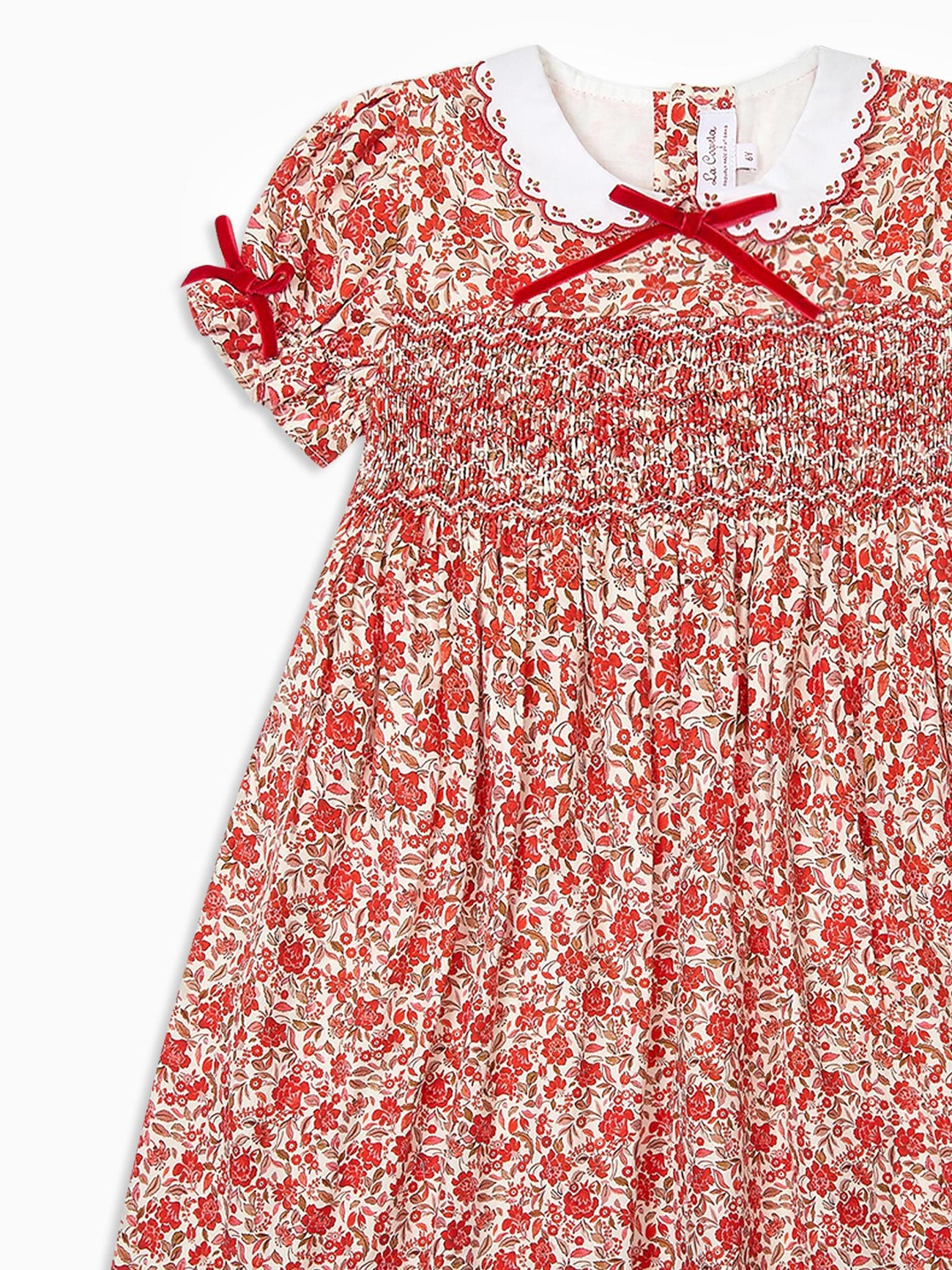 Red Floral Gisela Girl Hand-Smocked Dress