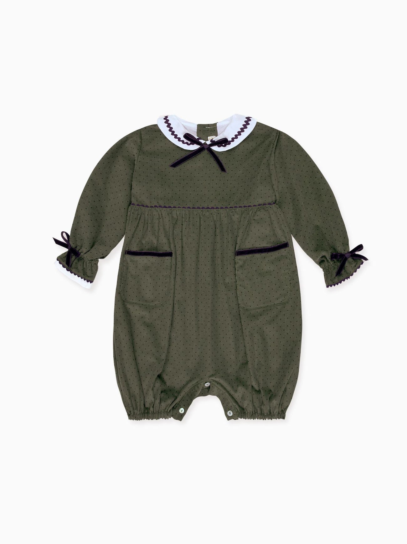 Olive Polka Dot Granada Corduroy Baby Girl Romper