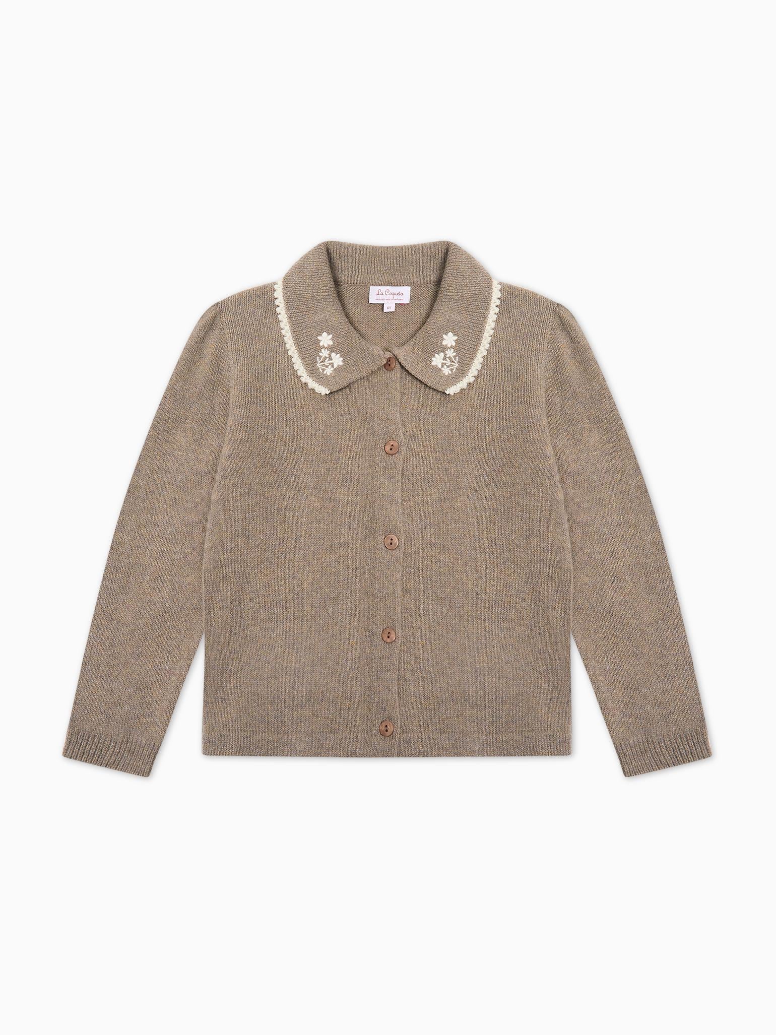 Taupe Harriet Merino Girl Cardigan