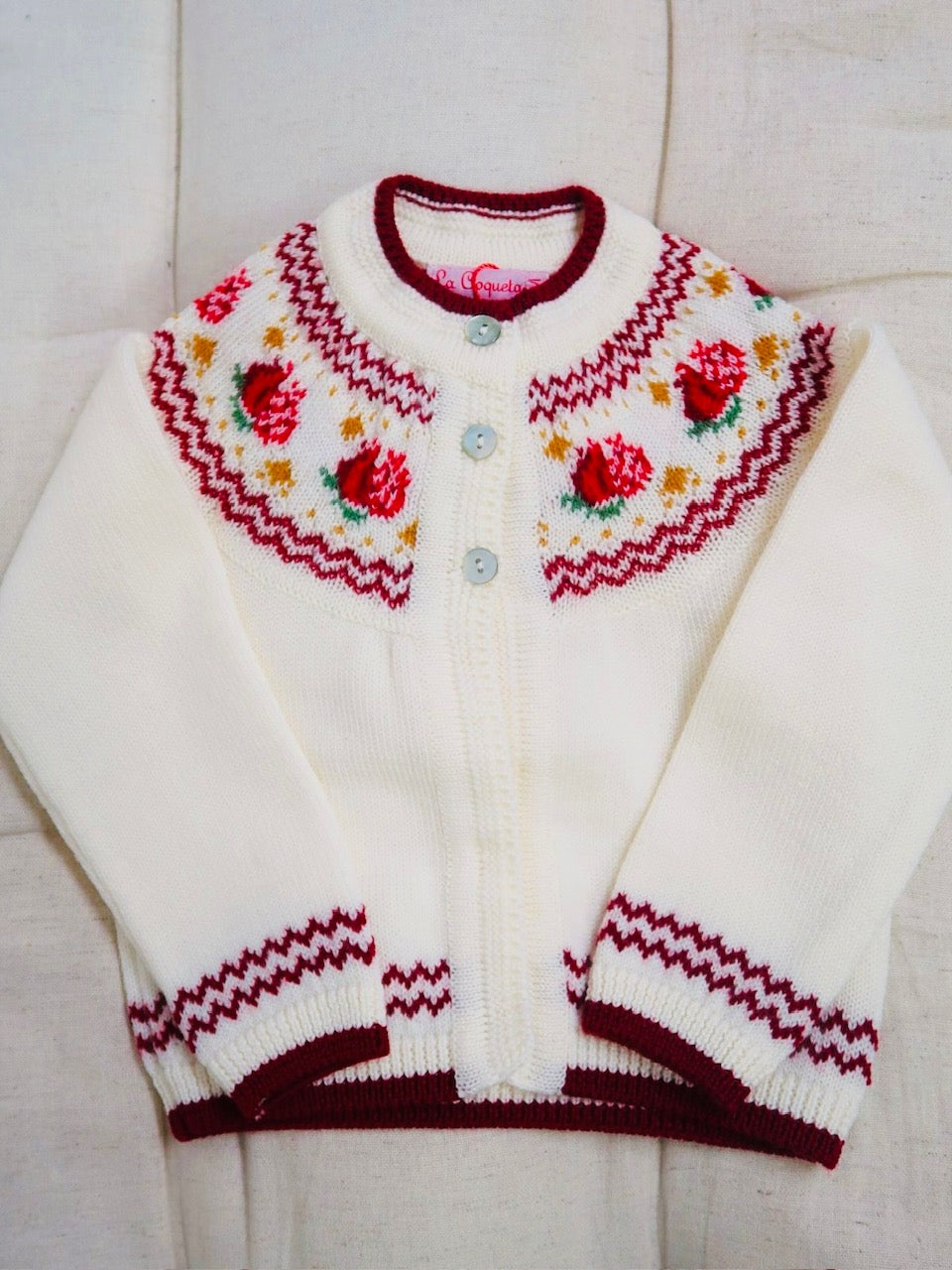 Ivory Grenada Merino Fair Isle Baby Cardigan