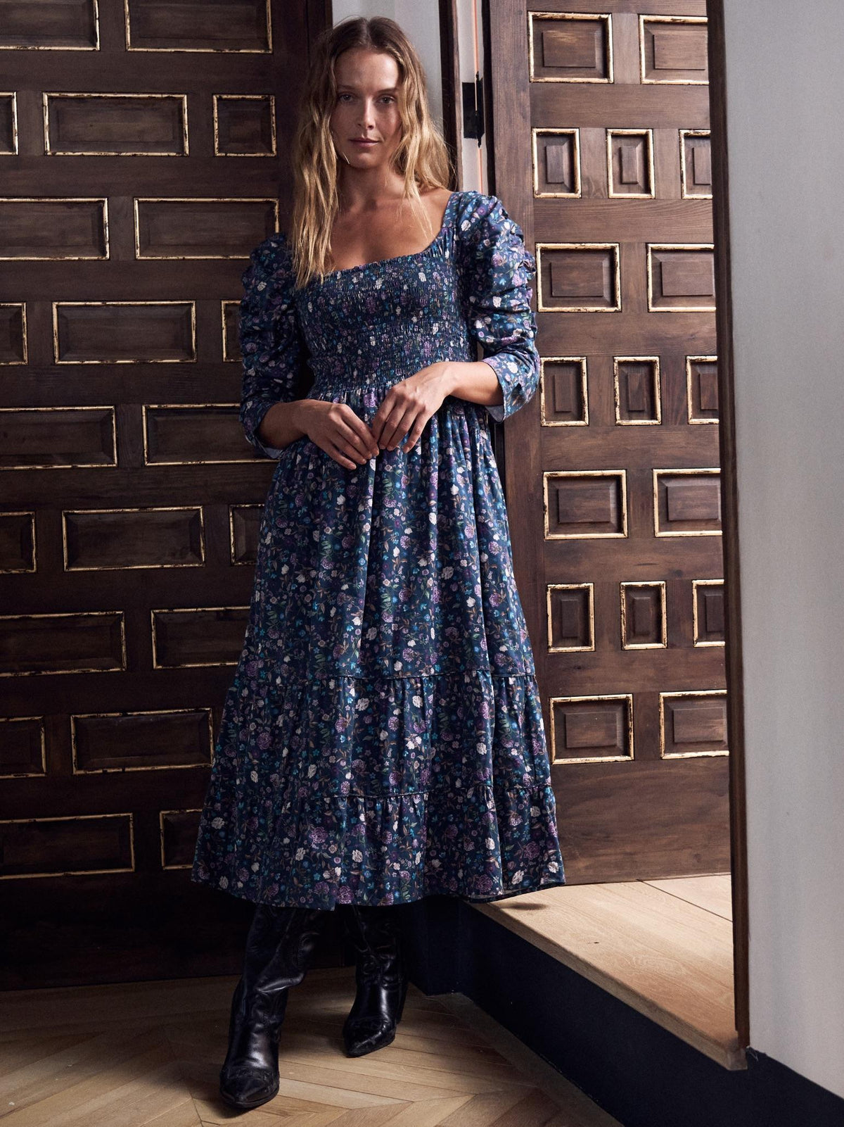 Navy Floral Ines Women Long Dress
